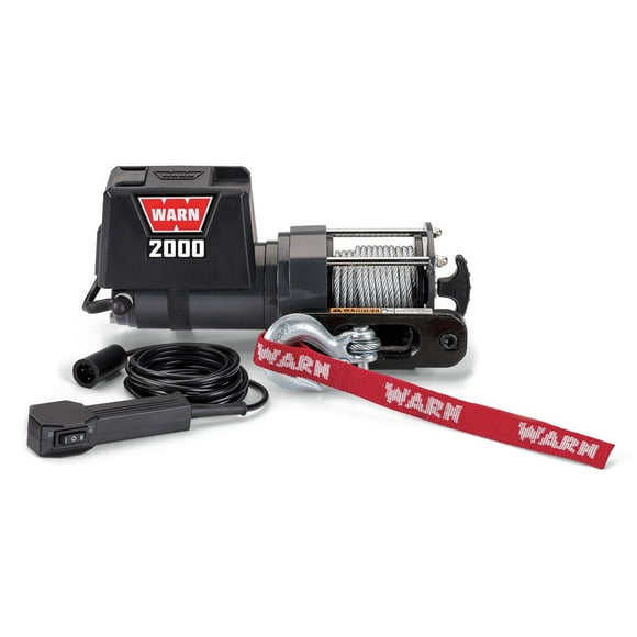 Warn Winch 92000 2000 DC Series; Vehicle Mounted; Trailer Winch; 12 Volt Electric; 2000 Pound Line Pull Capacity; 35 Foot Wire Rope; Hawse Fairlead; Wired Remote; Planetary Gear Drive