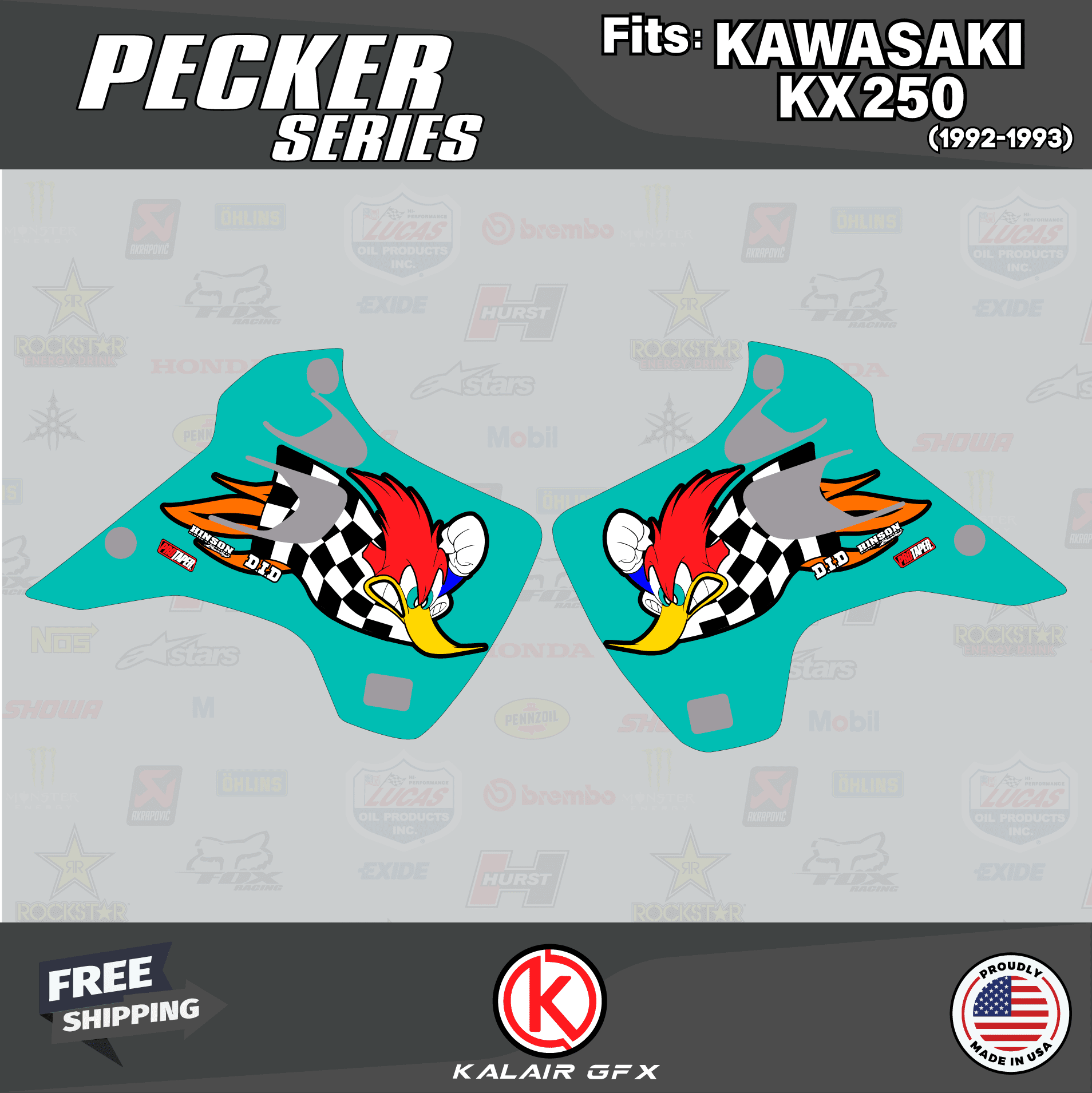Kalair GFX Graphics Kit for Kawasaki KX250 (1992-1993) Pecker