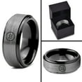 thumbnail image 4 of Tungsten Horoscope Aquarius Band Ring 8mm Men Women Comfort Fit Black Step Bevel Edge Brushed Gray Polished, 4 of 4