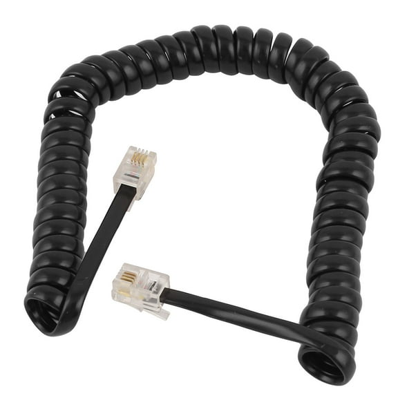 Unique Bargains Black RJ9 4P4C Plug Connector Coiled Telephone Cable Cord 35cm Long