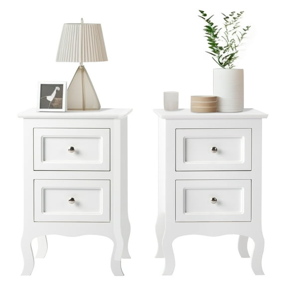 Ktaxon 2pc Nightstand End Table with 2 Drawer Bedside Table,Wood Accent Table, White