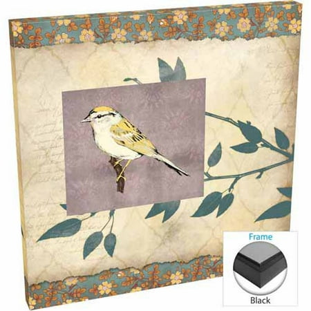 Birds On A Branch Bird & Branch on Vintage Pattern Papers Tan & Purple, Framed Canvas Art by Pied Piper Creative ()
