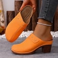 thumbnail image 4 of Dakaela Womens Mules Pumps Round Closed Toe Sandals Chunky Heeled Slides Clogs Slip on Casual Backless Loafers Shoes Size 6-10 Orange, 4 of 6