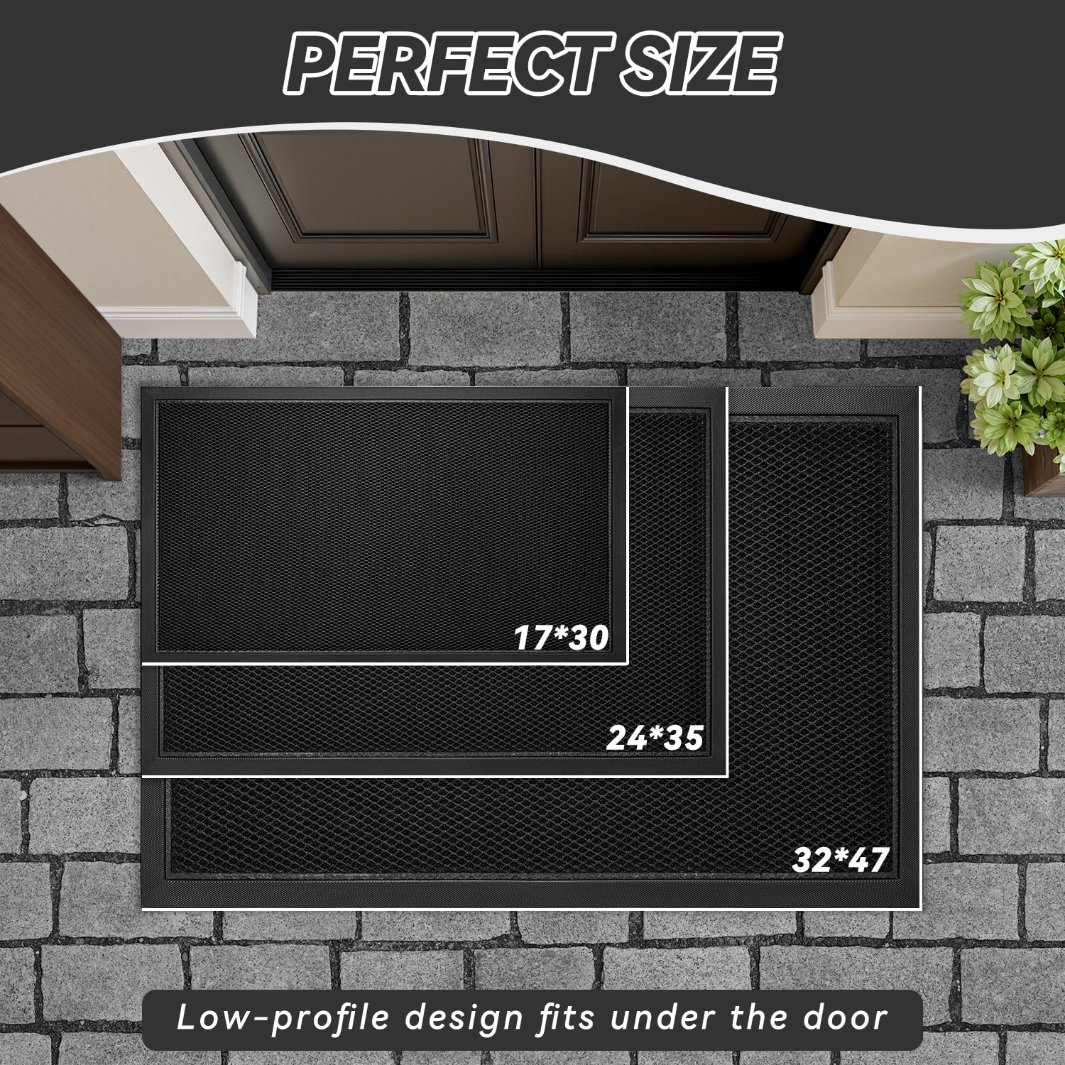 SIXHOME Outdoor Mat 17"x30" Front Door Mat Non Slip Rubber Doormat Low Profile Welcome Mat for Outside Absorbent Dirt Trapper Outdoor Doormat with Elastic Mesh Surface Heavy Duty Floor Mat Black