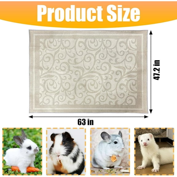 Washable Rabbit Cage Liner Mat 63 x 47in Soft Anti-Slip Pet Bedding for Guinea Pigs, Ferrets, Chinchillas