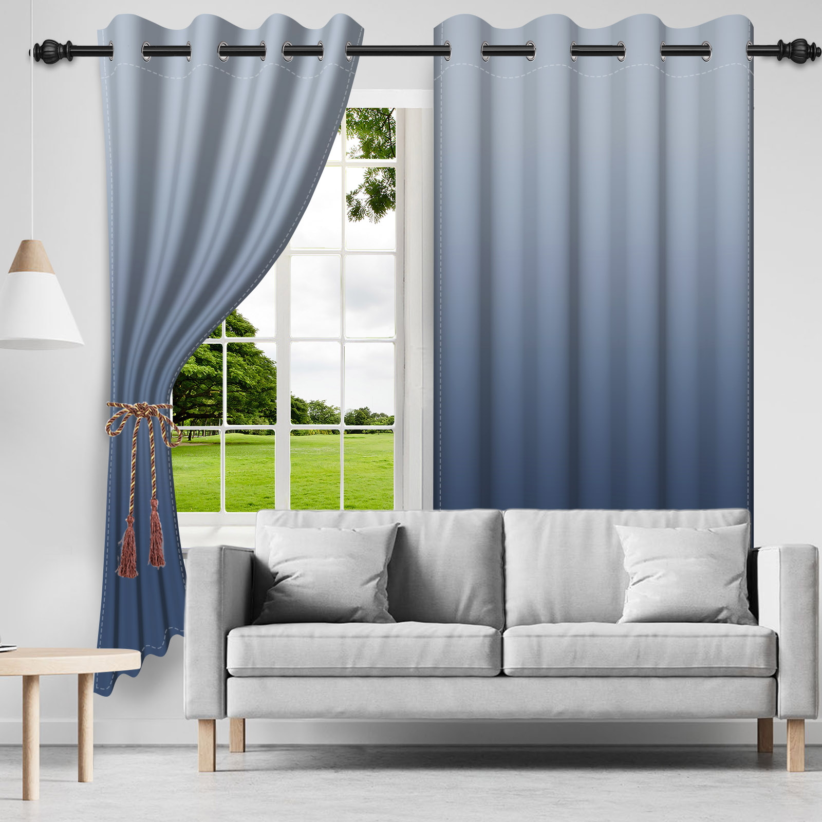 Nanqianyi Gray Blue Gradient Blackout Curtains with Grommet, Room Darkening Window Drapes for Living Room/Bedroom,2 Panels, 42x63 inches
