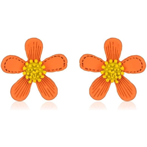 1 Pair Daisy Flower Stud Earrings Unique Design Earrings Creative Personal Earrings Trendy Simple Earrings for Women Christmas Birthday Festival Elegant Jewelry Gifts Orange