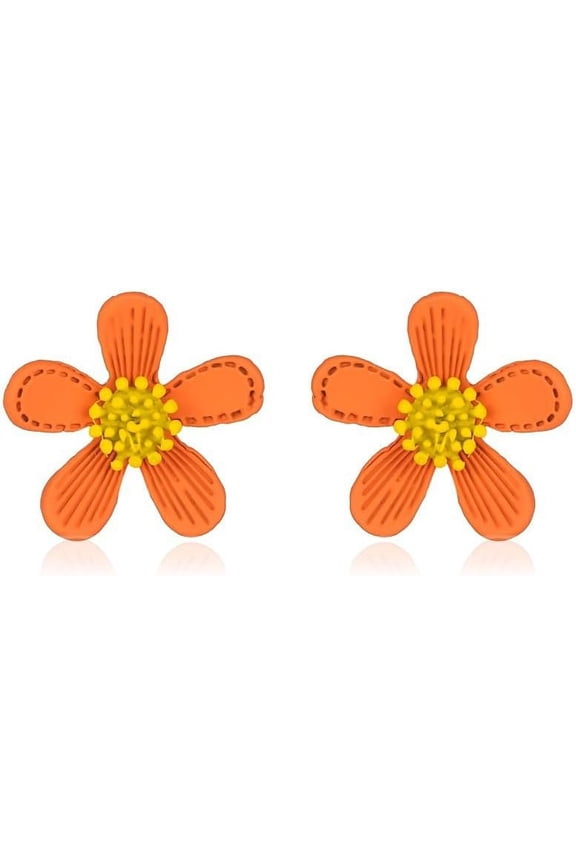 1 Pair Daisy Flower Stud Earrings Unique Design Earrings Creative Personal Earrings Trendy Simple Earrings for Women Christmas Birthday Festival Elegant Jewelry Gifts Orange