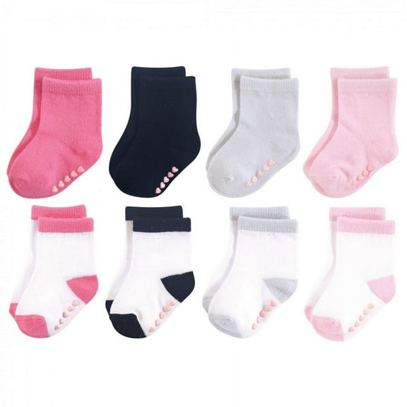 Luvable Friends Baby Girl Fun Essential Socks, Black Pink, 0-6 Months