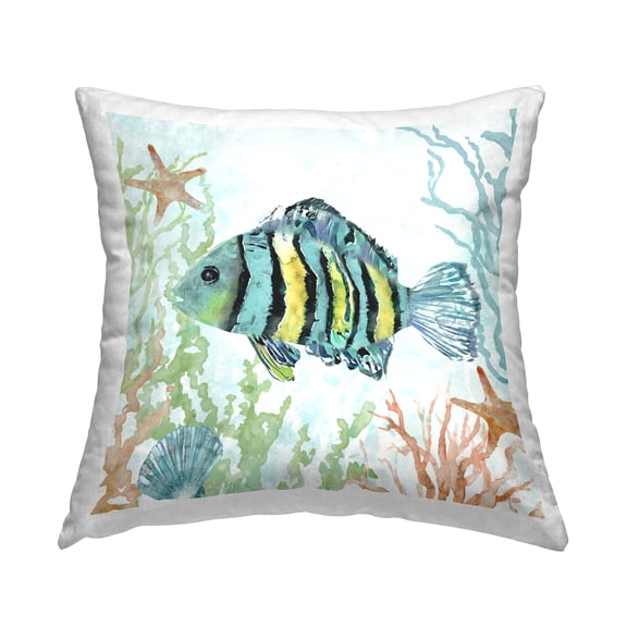 Stupell Industries Tropical Fish Swimming Decorative Printed Throw Pillow Design by Carol Robinson.