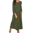 thumbnail image 1 of CHOK Robes d'Été Décontractées pour Femmes Robe Haute en Coton Lin Manches 3/4 Ample Légère Longue avec Poches, 1 of 7