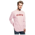 thumbnail image 2 of Daxton Retro Atlanta Arch Font Long Sleeves T Shirt Soft Medium Weight Cotton, Pink Tee Red Font, S, 2 of 2