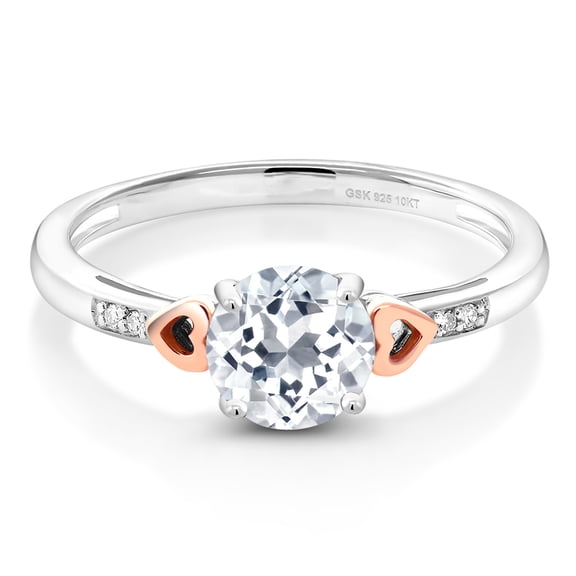 Gem Stone King 925 Silver and 10K Rose Gold Diamond Engagement Ring 1.65 Ct Round White Topaz (Size 7)