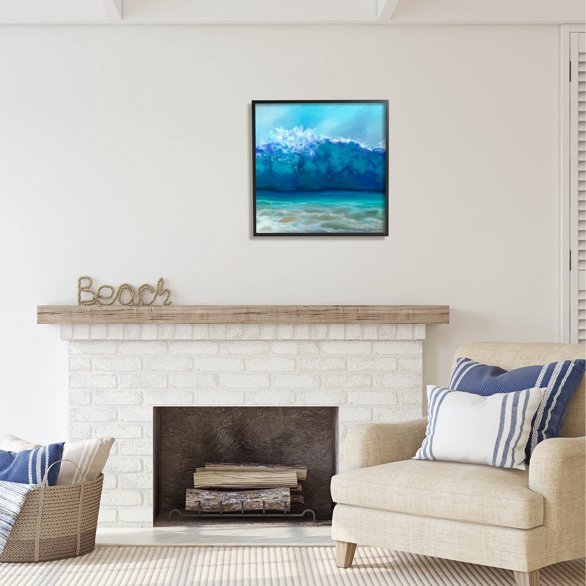 Stupell Industries Vivid Blue Tsunami Wave Splash Coastal Painting Black Framed Art Print Wall Art