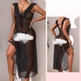 thumbnail image 4 of FRSASU Mesh Nightgown for Women Nightwear Sleeveless Backless See Through Chemise Ruffle Irregular V-Neck Sleep Dress Black, 4 of 9