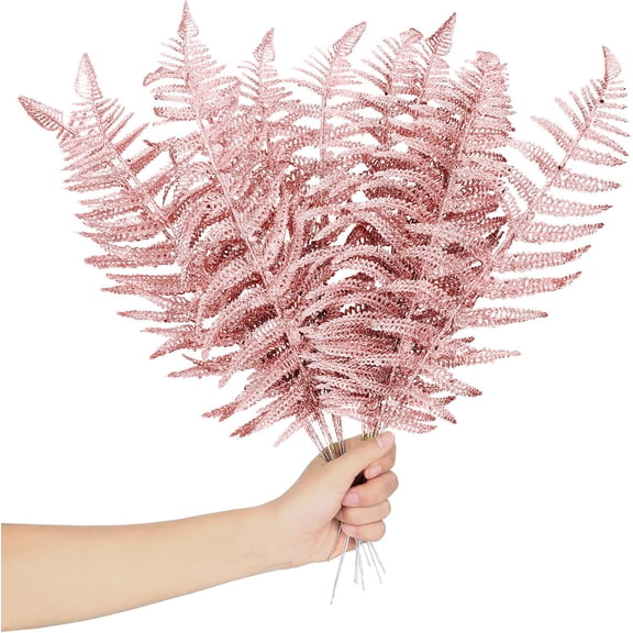 12Pcs/48Pcs Christmas Glitter Leaves Artificial Tropical Leaf Christmas Tree Sprays Glitter Leaf Garland Flashing Christmas Picks, DIY Bouquet Stem Floral Branches for Wedding Xmas Wreath Decoration