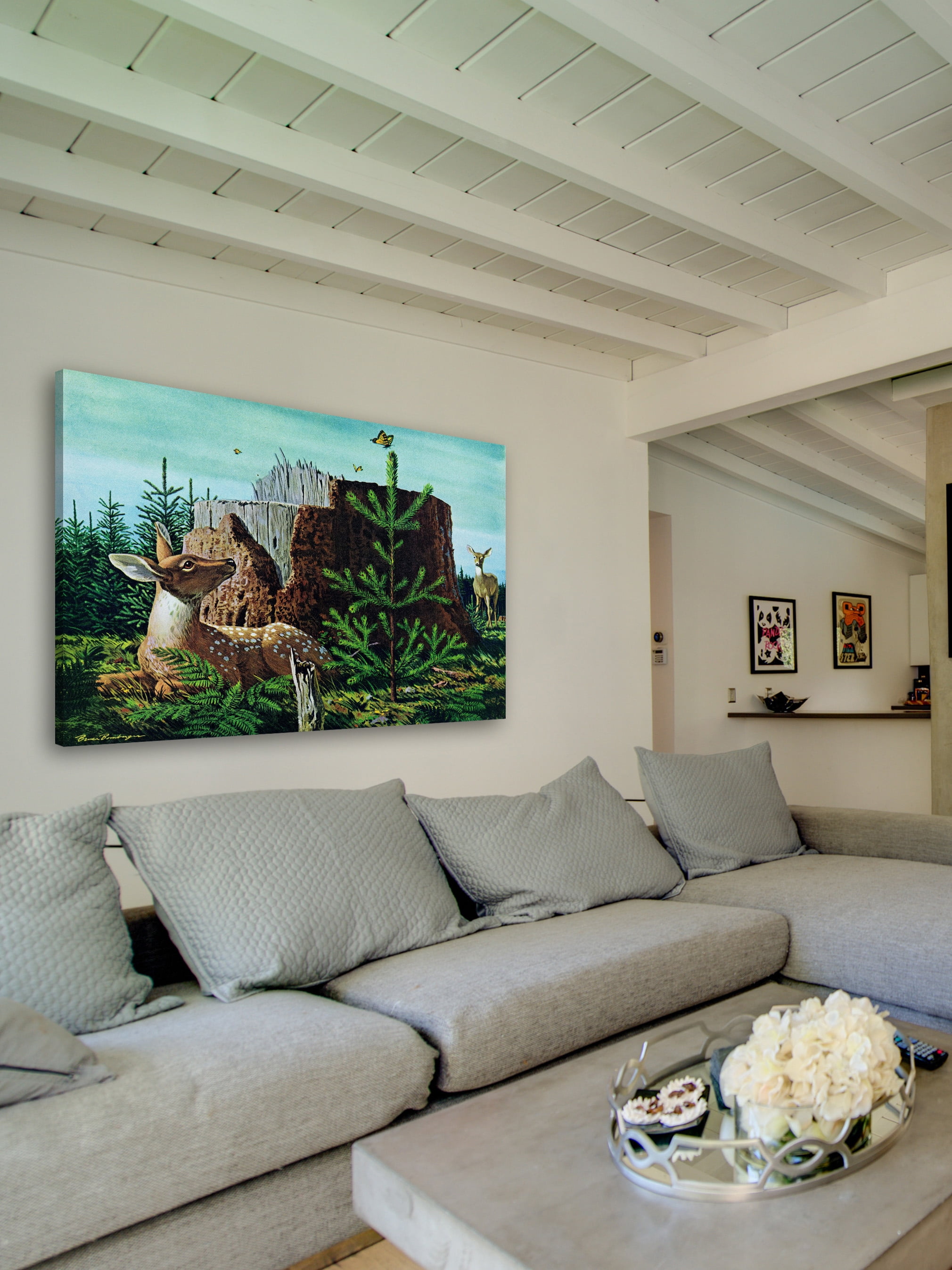"Butterfly and Deer" Painting Print on Wrapped Canvas
