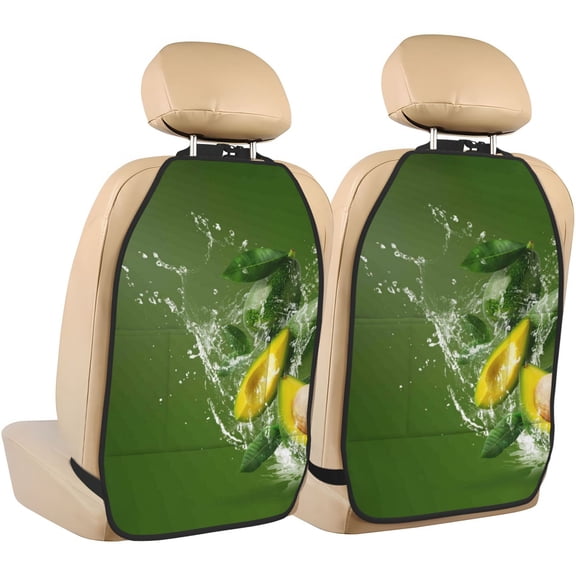 Xecao Friut Avocado Pattern Car Seat Back Protector 2 Pack Large Capacity Pocket, Kick Mats Back Seat Protector
