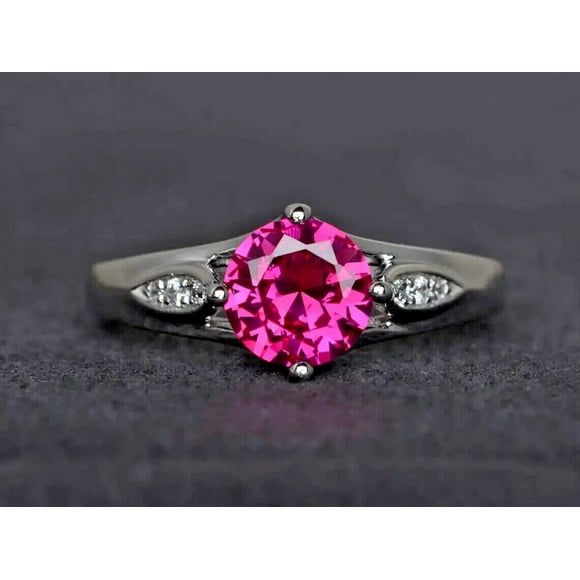 Ruby Engagement Ring Red Gemstone Ring 925 Sterling Silver Round Cut Ring