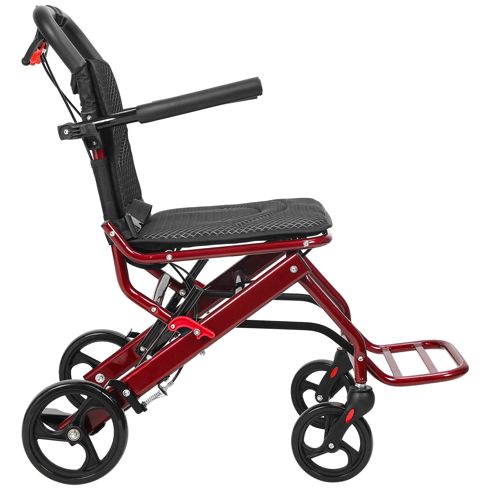 Foldable Transport Wheelchairs for Adults, Lightweight 18.5lbs Travel Wheelchair with 8" Rear Wheels & Hand Brakes, Portable Aluminum Alloy Wheelchair, Supports 175lbs Capacity