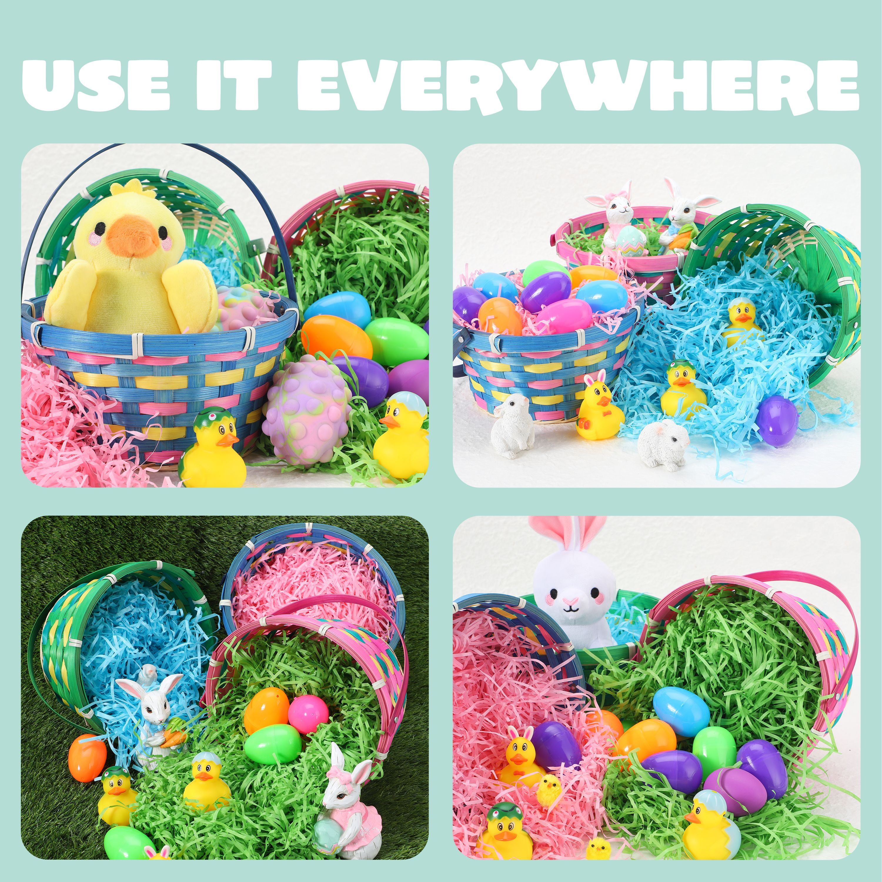 Joyfy 3 Pcs Easter Baskets for Kids,Easter Woven Basket with 3 Colors Grass,Handmade Woven Easter Basket with Handle for Easter Egg Hunt,Filling with Party Favors