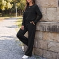 thumbnail image 7 of Women's 2 Piece Lounge Set Pleated Crewneck Top and Wide Leg Pants Relaxed Casual Fleece Travel Matching Outfit, 7 of 7