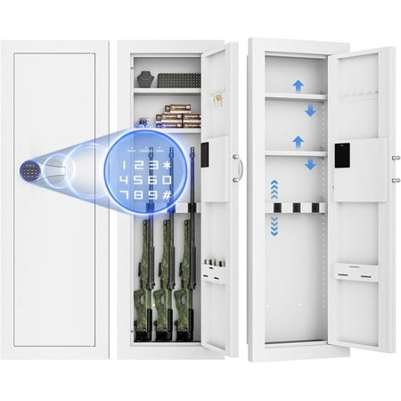 INTERGREAT 43 Tall Fireproof Wall Safe Between Stud White Black Heavy Duty Flush in Wall Safe with Digital Keypad & Removable Shelf Hidden Gun Safe Security Home Wall Safes for Storage Firearms