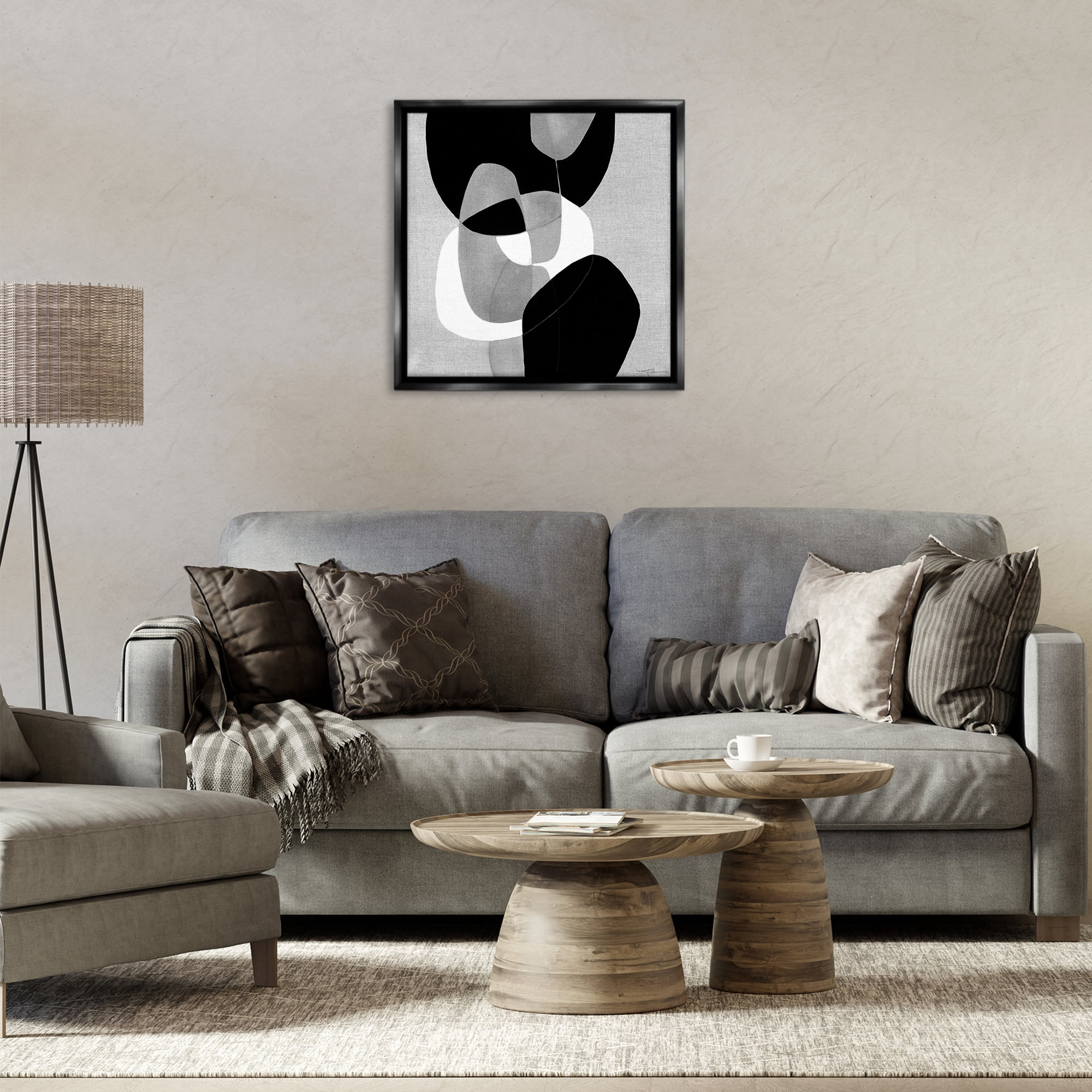Stupell Industries Abstract Sharp Cutouts Abstract Painting Black Floater Framed Canvas Art Print Wall Art, 25 x 25
