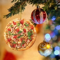WUSUOWEI Pizza Ornaments for Christmas Tree Hanging Acrylic Ornament Xmas Decorations Gifts for FoodLovers, Women, Men Round Ornament Holiday Home Decor 5/4/3/2/1PCS