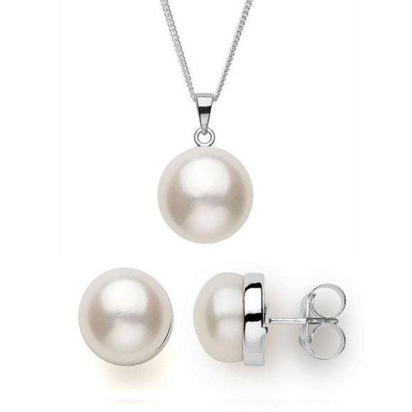 Boucles d'Oreilles et Pendentif Perle Véritable Classique pour Femmes 13mm