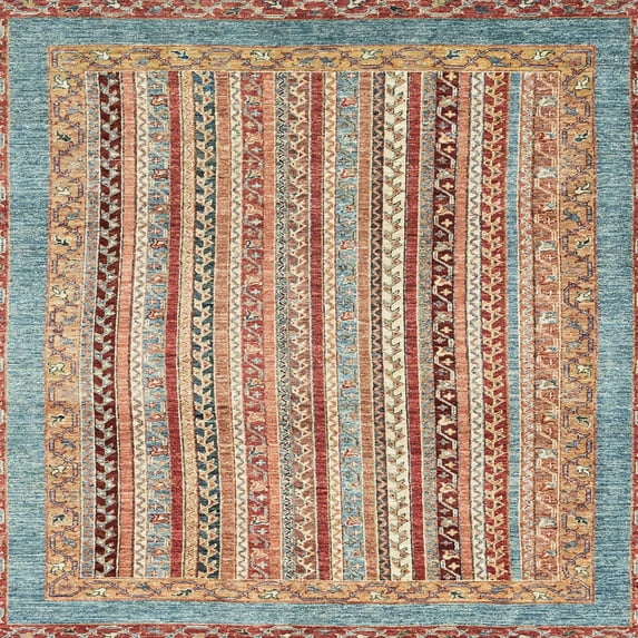 Ahgly Company Machine Washable Indoor Square Abstract Gold Brown Area Rugs, 7' Square