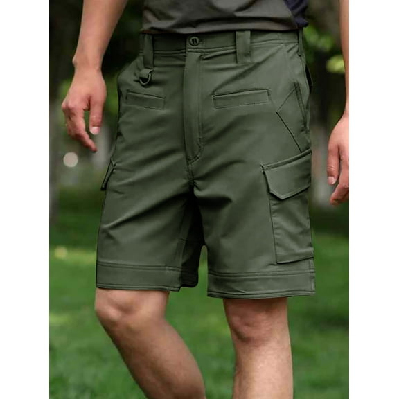 TRGPSG Men's Hiking Shorts Elastic Waist Tactical Work Shorts Lightweight Casual Fishing Cargo Shorts for Men with 6 Pockets