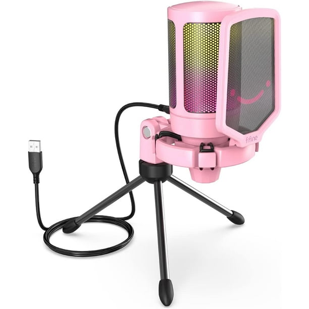 USB Gaming PC Microphone for Streaming Podcasts, AmpliGame RGB Computer  Condenser Desktop Mic, Cardioid Pickup Pattern for  Video, Play and  Play on PS4 PS5, with Quick Mute, Mic Gain-Pink Pink 