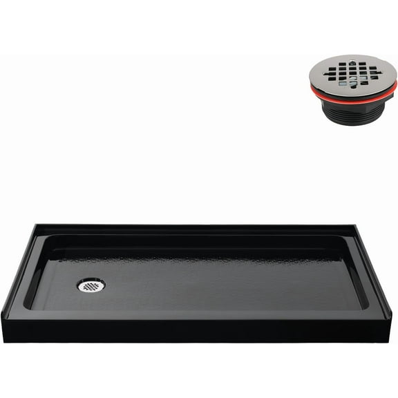 Streamline GB-2518-76-BL 60 in. x 36 in. Alcove Acrylic Shower Base in Glossy Black With Left Drain, Drain Included