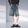 thumbnail image 2 of Youmylove Mens Baggy Jean Shorts Loose Fit Vintage Wide Leg Jeans Shorts Casual Straight Leg Denim Shorts Streetwear Comfy Stretch Jeans, 2 of 7