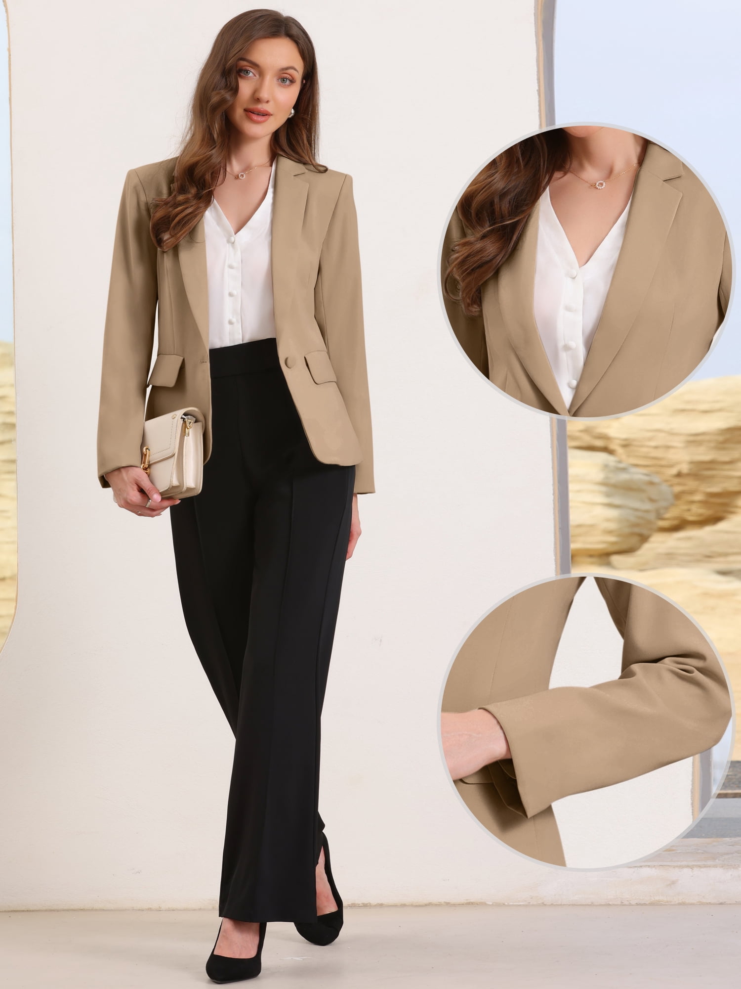 DARING DIVA Women's Casual Long Sleeve One Button Pockets Suit Jacket XS Deep Khaki