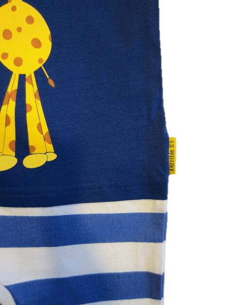 Strip-Proof One-Piece Giraffe Romper with a Back Zipper in Blue/White