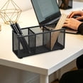 thumbnail image 6 of Metal Mesh Desk Organizer, 3 Compartment Pen Holder Caddy for Office, Classroom and Home Study, Sturdy Stationery Storage with Non-Slide Base, 6 of 6