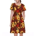 thumbnail image 1 of Balery Red Plaid Sunflower Vestidos sueltos de manga corta para mujer, vestidos de verano 2025, vestidos casuales de corte A con vuelo., 1 of 6