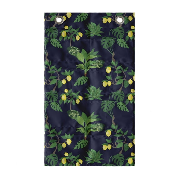 Lemon Tree Hanging Pocket Organizer, Rhythmic Style Forest Theme Botanical Blossoming on Dark Tone Background, Printed Polyester Storage Bag with Pockets, 21" x 31", Multicolor