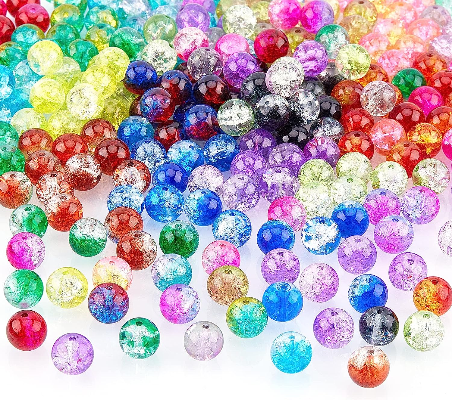 1 Set Crackle Glass Beads 18 Colors 10mm Crystal Beads 270pcs with Scissors Elastic Crystal Thread Beading Needles for Necklace Bracelet Earring Jewelry Making