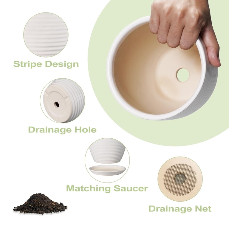 Ceramic Planter with Saucer, 6-Inch White Pot photo 4