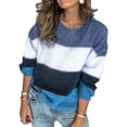 thumbnail image 2 of Women Thick Striped Pullover Ladies Round Neck Color Block Long Sleeve Oversized Knit Sweater Knitwear, 2 of 3