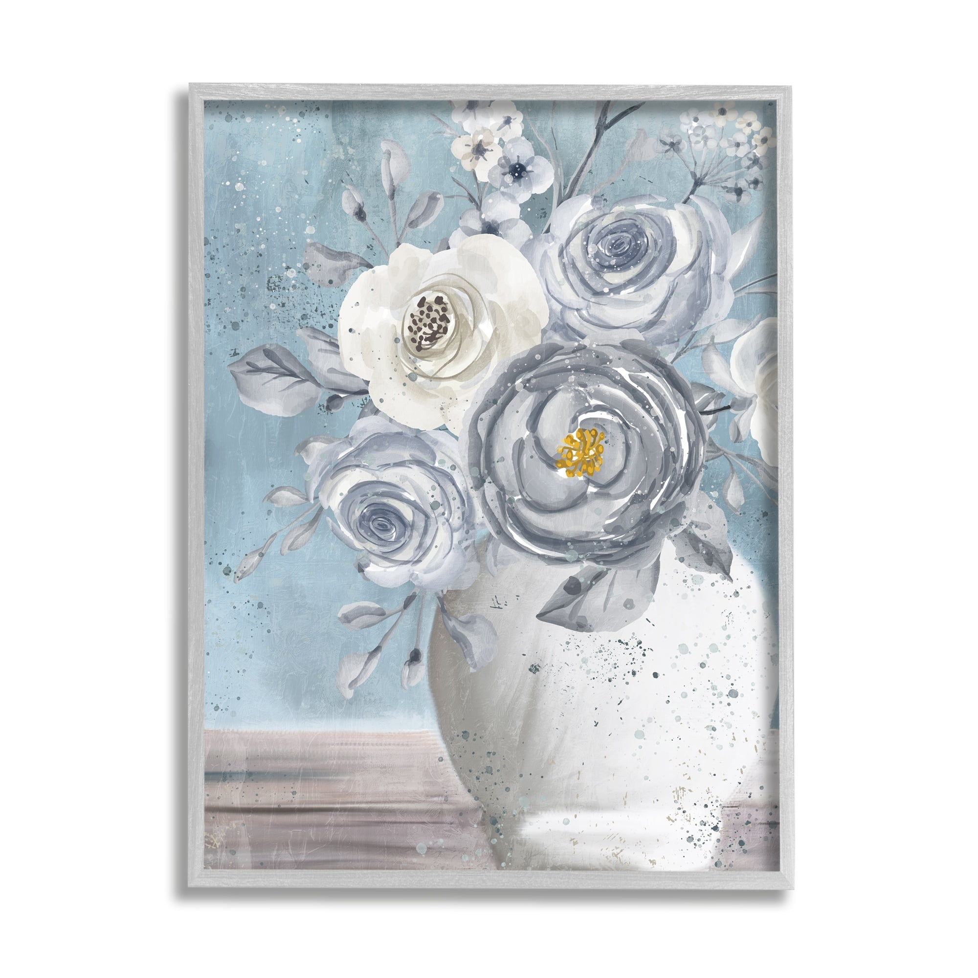 Stupell Industries Speckled Flower Arrangement Vase Varied Full Blooms Painting Gray Framed Art Print Wall Art, Design by Kim Allen