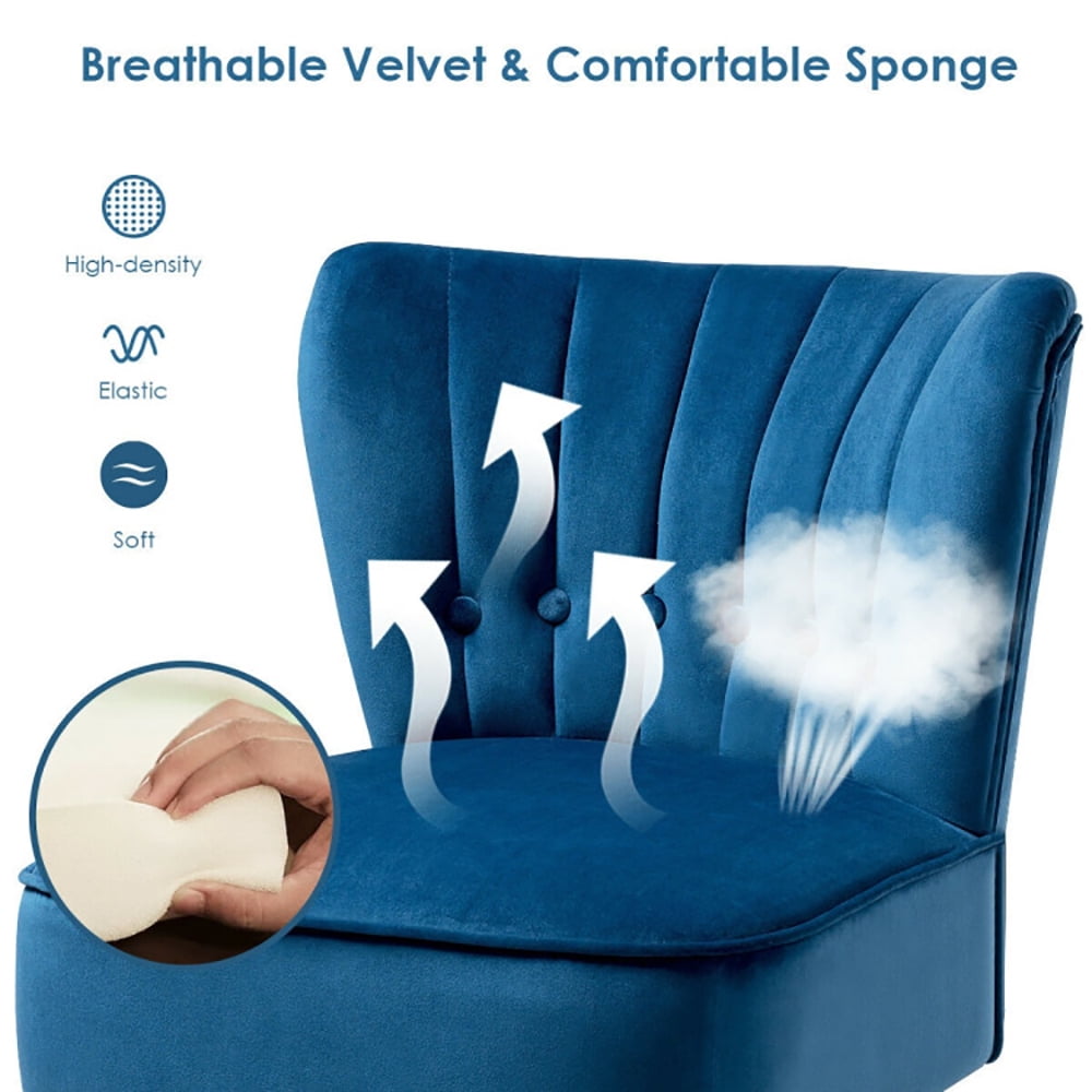 Finihen Velvet Accent Chair, Armless Accent Chair Tufted Velvet Leisure Chair, Thickly Padded, Armless Wingback Club Chairs for Living Room, Bedroom, Blue