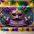 thumbnail image 6 of Purple Feather Mardi Gras Banner Gold Accent Carnival Display Green Bead Glittery Design Festive Backdrop for Mardi Gras Party Carnival Celebration Festive Event, 6 of 9