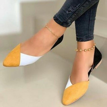 

Holiday Savings 2022! Rourlinge Women s Pointed Toe Splicing Comfy Casual Shoes Comfortable Low Heeled Single Shoes Yellow 41