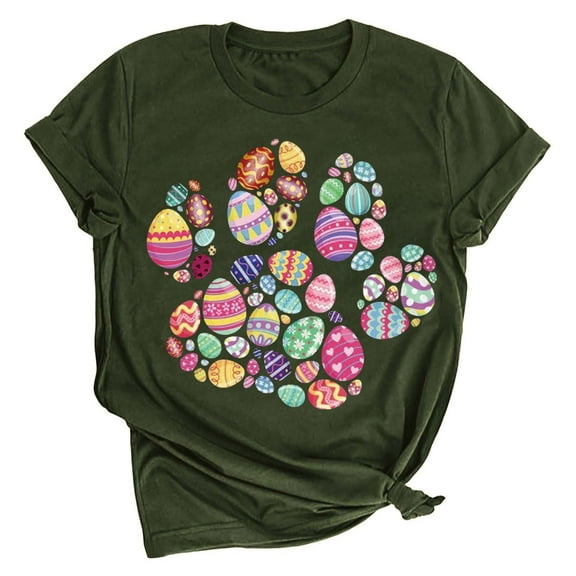 ICHUANYI Womens Easter T Shirt Stylish Short Sleeve Crew Neck Shirts Casual Loose Print Tops Fashion Clothing