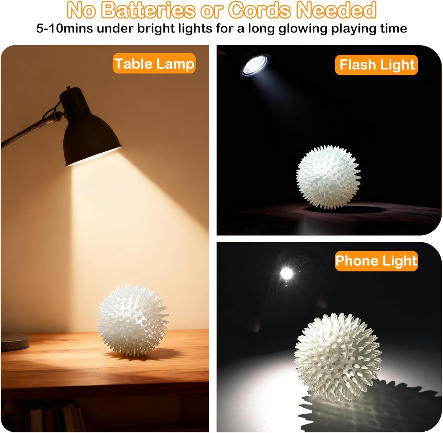 2.5 Inch 6 Pack Glowing Squeaky Ball for Dogs - Durable Rubber Spiky Balls for Small Dog, Bouncy Glow in the Dark Fetching Balls Indoors & Outdoors, Puppy Teething Chew & Training Toys