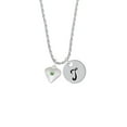 thumbnail image 2 of Delight Jewelry Silvertone Large August - Lime Green Crystal Heart Silvertone Script Initial Disc - T - Charm Necklace, 20"+3", 2 of 4